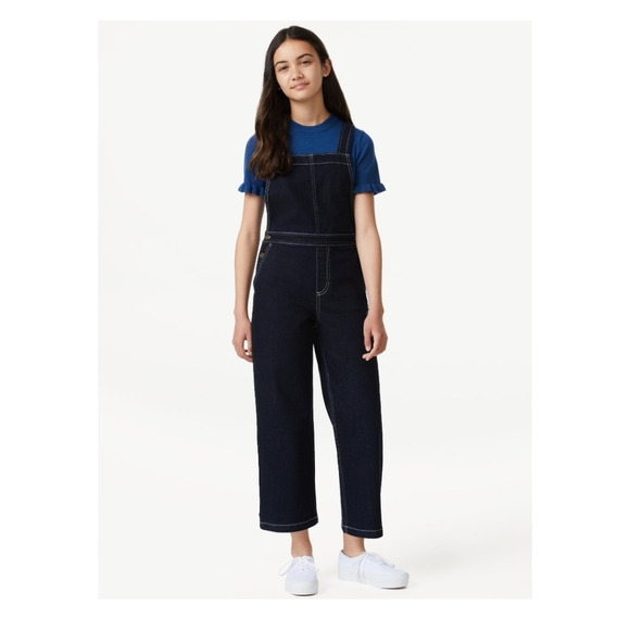 FREE ASSEMBLY KIDS GIRLS OVERALLS DARK BLUE DENIM SIZE 18 PREOWNED - Picture 3 of 15